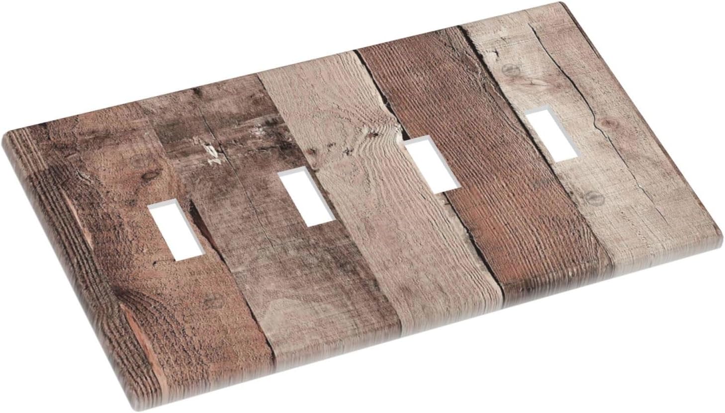 Light Switch Covers Retro Wood Brown Farmhouse Barn Wooden Quad Toggle Electrical Faceplate 4 Gang Wall Plate Decorative Switch Plates for Farmhouse Cabin Decor