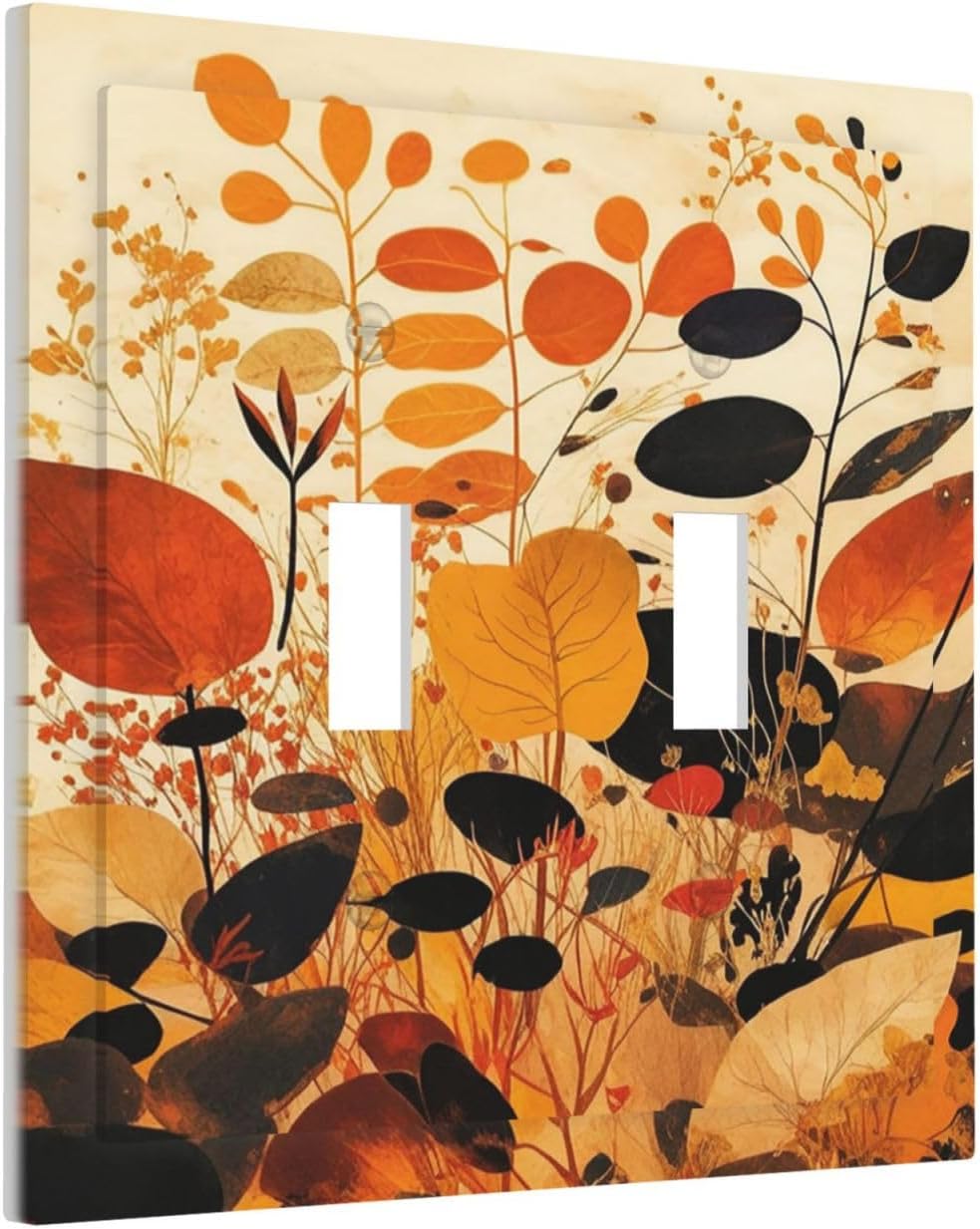 Decorative Switch Plates Boho Warm Colorful Plant Leaves 2 Gang Double Toggle Wall Plate Outlet Light Switch Cover Electrical Faceplate for Bedroom living Room Decor