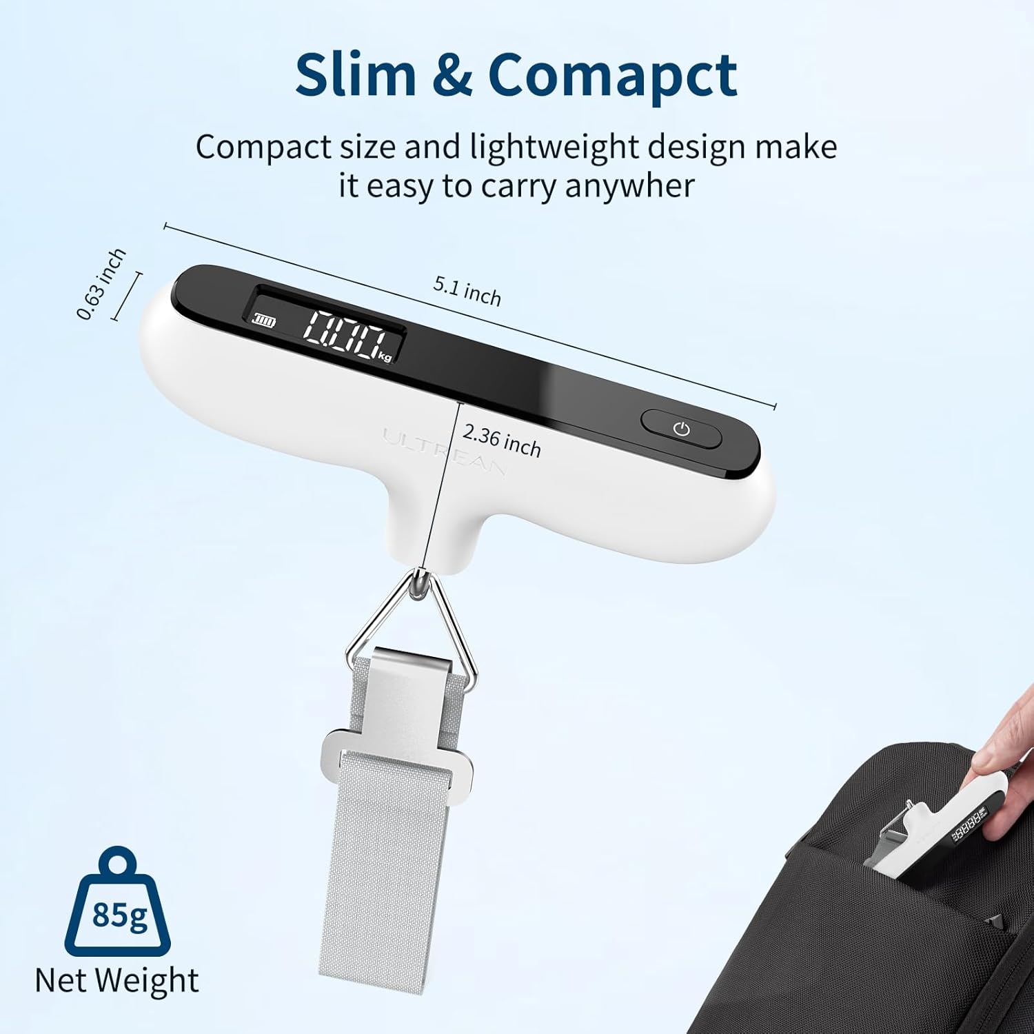 Ultrean Luggage Scale, 110lb Digital Suitcase Weight Scale for Travel, Portable Handheld Baggage Scale with Rubber Paint, Hook, Battery Included