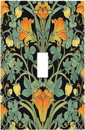Decorative Light Switch Cover William Morris Vintage Floral Green Yellow 1 Gang Single Toggle Device Electrical Faceplate Switchplates Decorator Outlet Wall Plate for Bedroom Home Decor