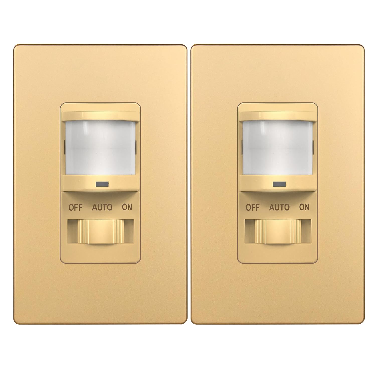 TOPGREENER in Wall PIR Motion Sensor Light Switch, Occupancy Sensor Switch, 𝐍𝐞𝐮𝐭𝐫𝐚𝐥 𝐖𝐢𝐫𝐞 𝐑𝐞𝐪𝐮𝐢𝐫𝐞𝐝, On/Off Override, 𝐒𝐢𝐧𝐠𝐥𝐞 𝐏𝐨𝐥𝐞, 4A, 500W, TSOS5-GDSWP,Gold,2 Pack