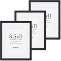 Fun Memories Solid Oak Wood Frame 8.5x11 With Real Glass - Display Poster 6x8 With Mat or 8.5x11 Without Mat - Wall Display Photo Frames, Black Color, 3 Pack