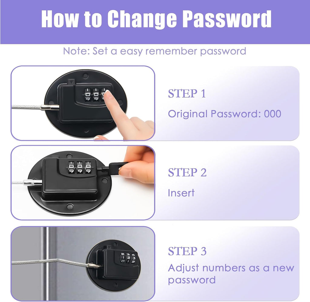 4PCS Fridge Lock Combination, Self-Adhesive Refrigerator Locks Freezer Door for Adults with Password (Black) (Round)