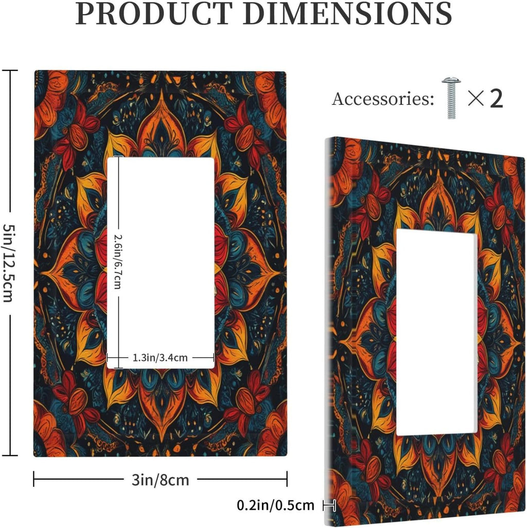Outlet Covers Boho Colorful Mandala 1 Gang Wall Plates Single Rocker Light Switch Covers Decorative Switch Plates Electrical GFCI Panel Covers for Home Office Decor 5 X 3 IN