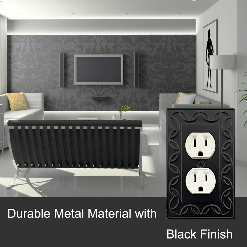 Single Toggle Light Switch Cover NovaBloom Metal Wall Plate, 4-Pack Black 1 Gang, Light Switch Cover Decorative Wallplate, Durable