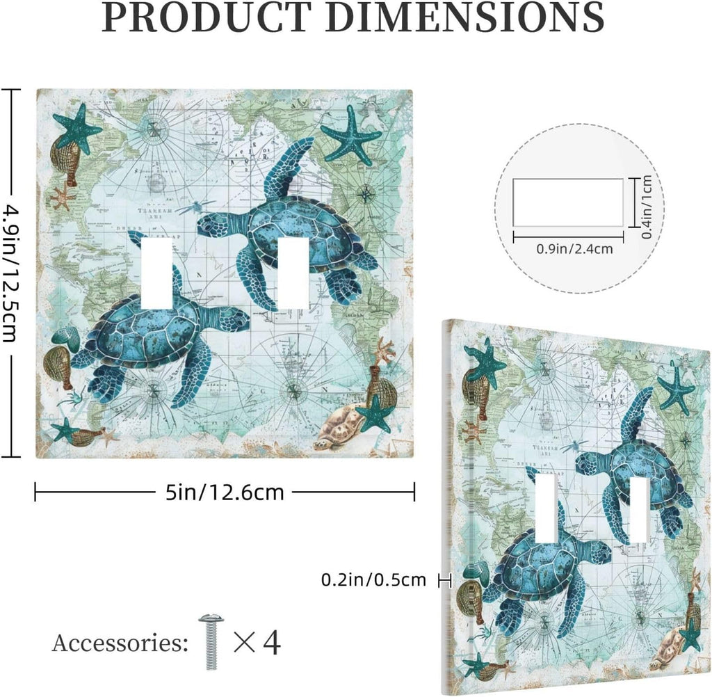 Decorative Switch Plates Nautical Green Sea Turtles Beach Blue Ocean 2 Gang Double Toggle Outlet Light Switch Cover Wall Plate Electrical Faceplate For Bathroom Kids Room Decor