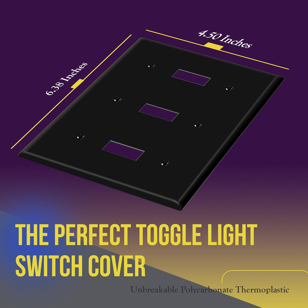 ENERLITES Triple Light Wall, Toggle Switch Plate, Gloss Finish, 3-Gang Standard Size 4.50" x 6.38", Unbreakable Polycarbonate Thermoplastic, UL Listed, 8813-BK, Black