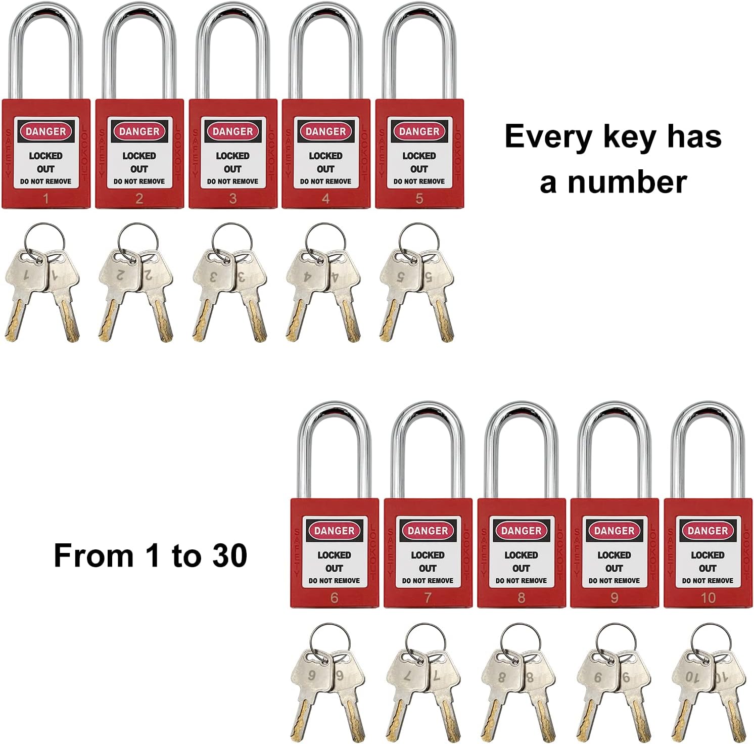 Lockout Tagout Locks, Safety Padlock, Loto Locks Keyed Differently Lock Out Tag Out 30 pcs Safety Padlocks Plastic with 30 Lockout TagOut Tags Red