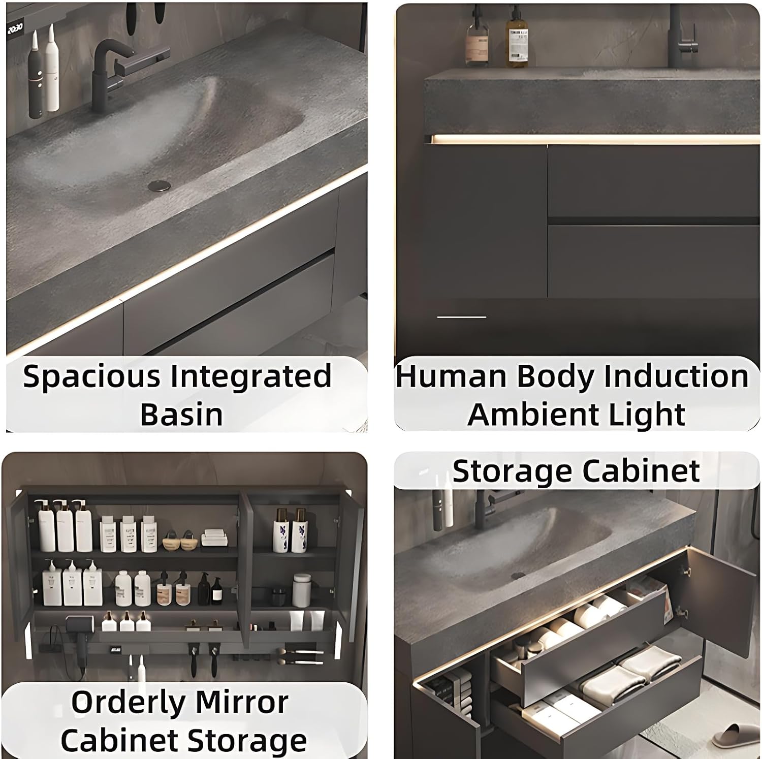 Modern Bathroom Vanity – Cabinet Set with LED Smart Defogging Mirror & Time Display | Bathroom Vanity with Sink, Large Space Storage with Easy Installation, 2 Drawers (Cream, 64IN)