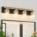 4 Light Modern Bathroom Light Fixtures Over Mirror, Black Gold Vanity Lights for Bathroom Wall Sconces with Clear Glass Shades, E26 Socket (Bulbs Not Included)