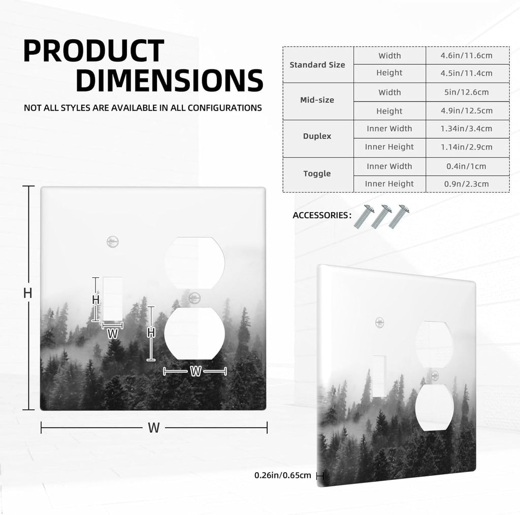 Wallplates Fores Black White Landscape Misty Woods 1 Toggle 1 Duplex Switch Plate Electrical Gfci Faceplate Decorative Light Switch Covers For Farmhouse Cabin Decor