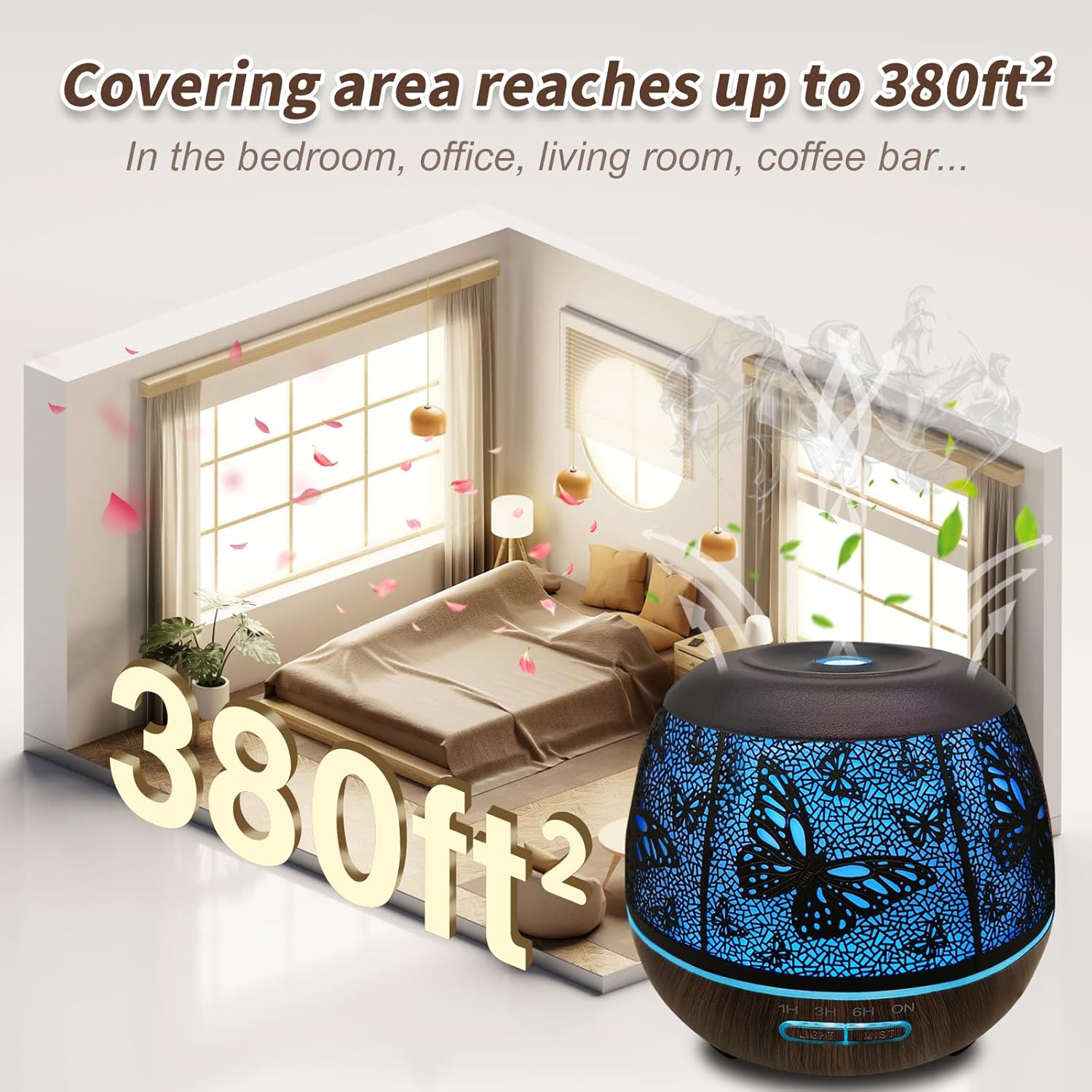 Diffusers for Essential Oils Large Room 400ml,Essential Oil Diffuser for Home with R/C,Cool Mist Humidifiers for Bedroom,7 Colors Changed & 3 Mist Mode Waterless Auto Off for Decor Butterfly