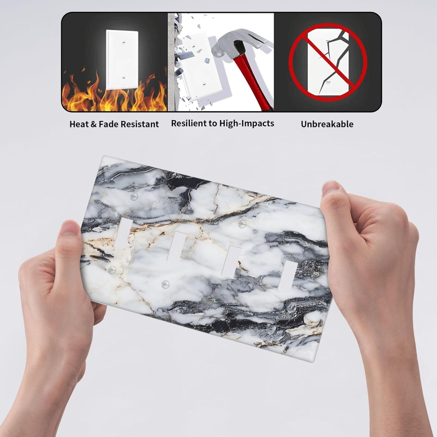 Light Switch Cover Plate Black Gold Marble Abstract Modern Luxury 4 Gang Quad Toggle Wall Plate Electrical Outlet Cover Decorative Switch Plate Covers for Bedroom Home Decor