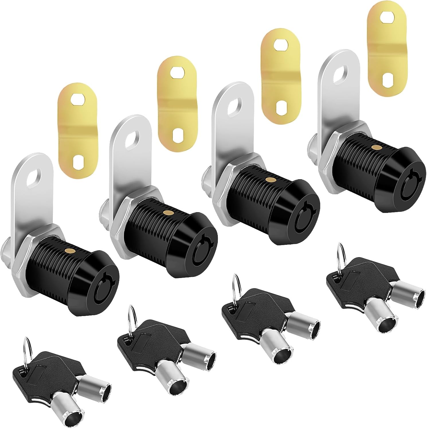 Cabinet Lock with Key RV Compartment Storage Lock Keyed Alike with Black Finish, 4 Pack 7/8" Cylinder Fits RV, Camper,Replacement Set with 8 Keys(4, Black 7/8 Inch)