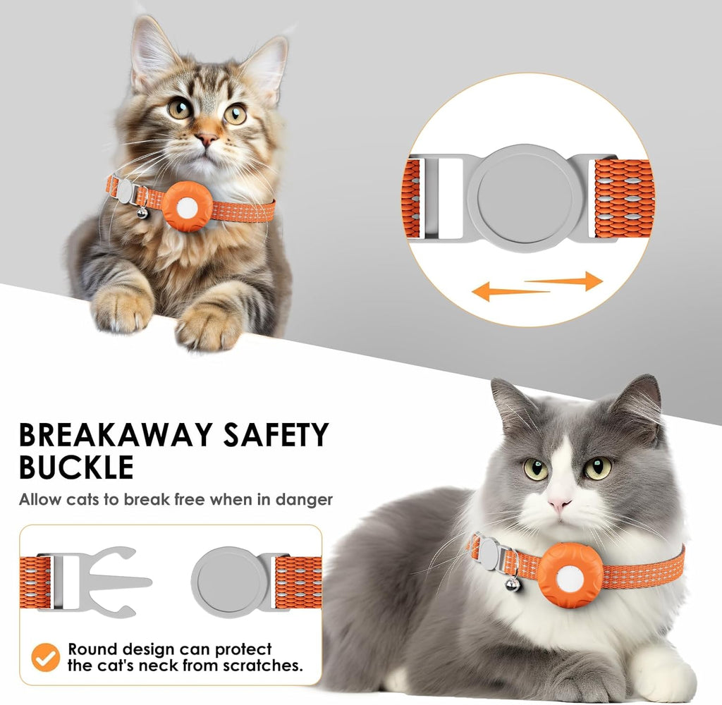 GPS Tracker for Cats, Waterproof Pet GPS Tracker with Safety Elastic Buckle, Compatible with Apple Find My App (Only iOS), No Monthly Fee, Orange