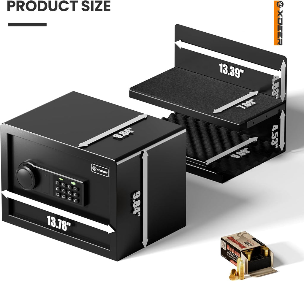 XDeer Biometric Safe Box, Quick-Access Security Safe Box with Upgraded Fingerprint, Steel Handgun Safe Lock Box for Kid/Home/Office (0.78 Cu.Ft【NO FPR】)