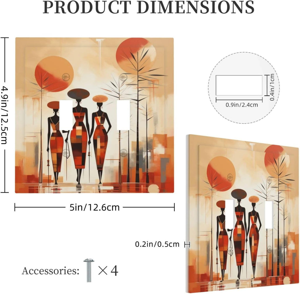 Decorative Light Switch Plate Covers Minimalist Black Women Bohemia Sun 2 Gang Light Switch Cover Plate Unique Double Toggle Wall Plate Outlet Covers Faceplate for Bedroom Home Decor