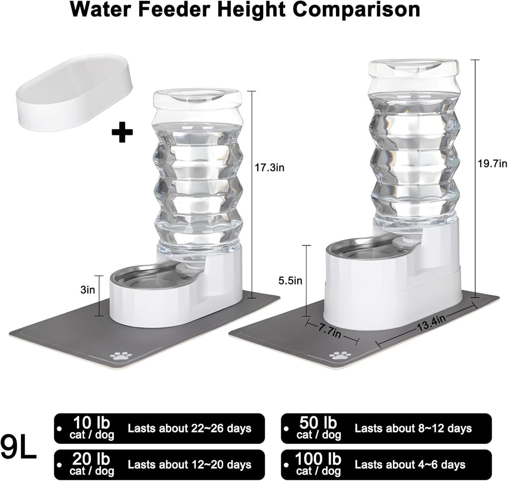 RIZZARI Large Water Dispenser for Dogs: 9L Automatic Stainless Steel Gravity Raised Pet Feeder with Specialized Brush and Triple Filter for Senior Pet Dogs with Neck Pain Garage Living Room