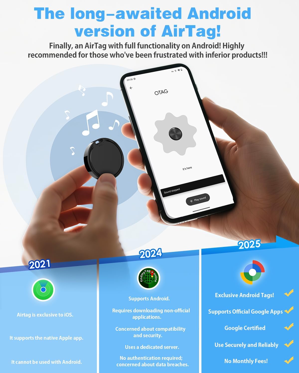 Air Tags for Android,Air Tags-2 Pack Android,Air Tracker Tags with 2 Case,2 Year Battery Life,Google Find Trackers for Google'S Find Hub App,IP65 Waterproof Luggage Tracker Tags for Keys,Suitcases