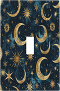 Decorative Light Switch Cover Modern Abstract Sky Blue Gold Moon Sun Star 1 Gang Single Toggle Device Electrical Faceplate Switchplates Decorator Outlet Wall Plate for Bedroom Kids room Decor