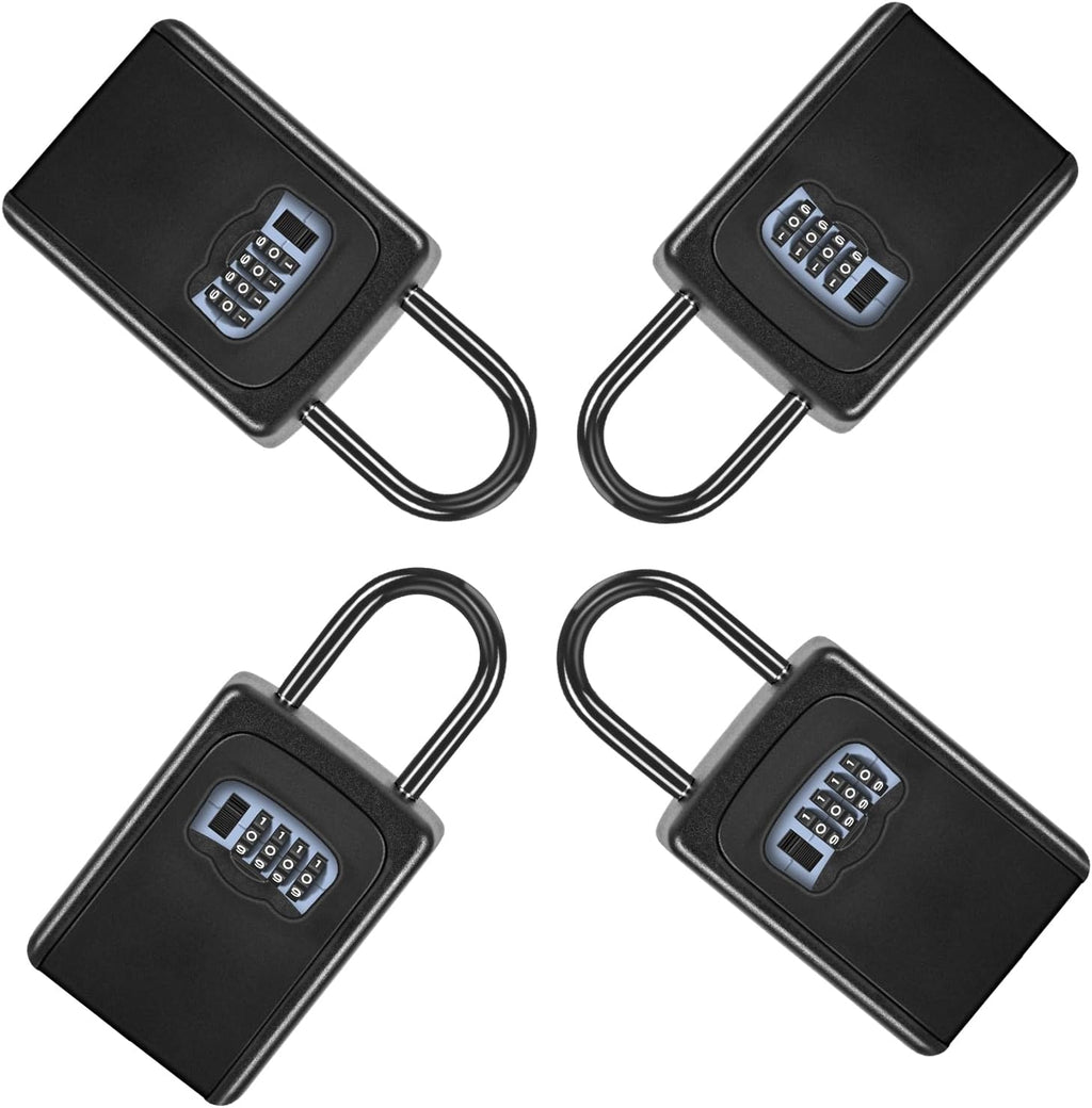 Portable Key Lock Box for House Key, Weatherproof Resettable Code House Key Safe Security Lock(4 Pack, Black)