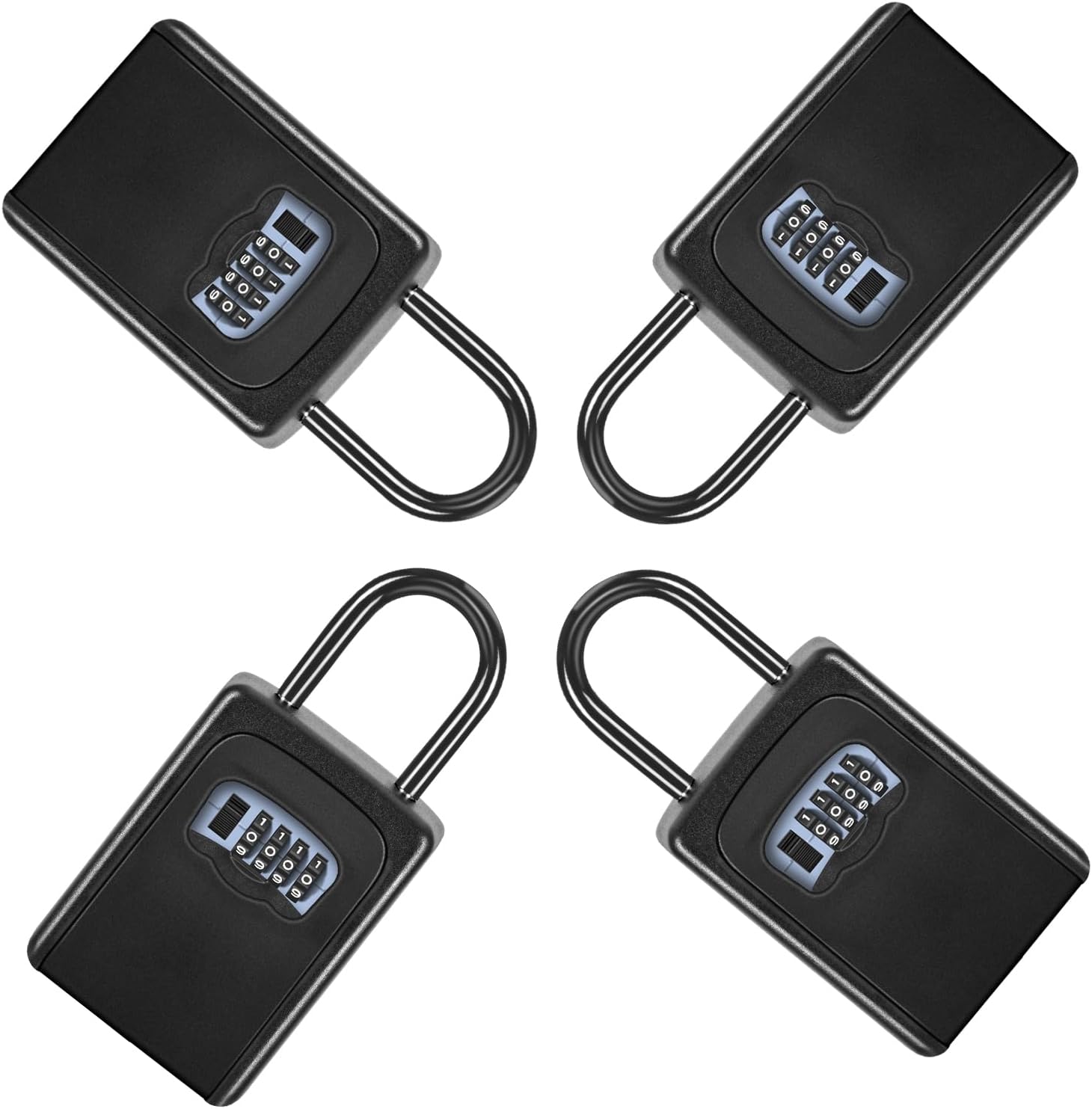 Portable Key Lock Box for House Key, Weatherproof Resettable Code House Key Safe Security Lock(4 Pack, Black)