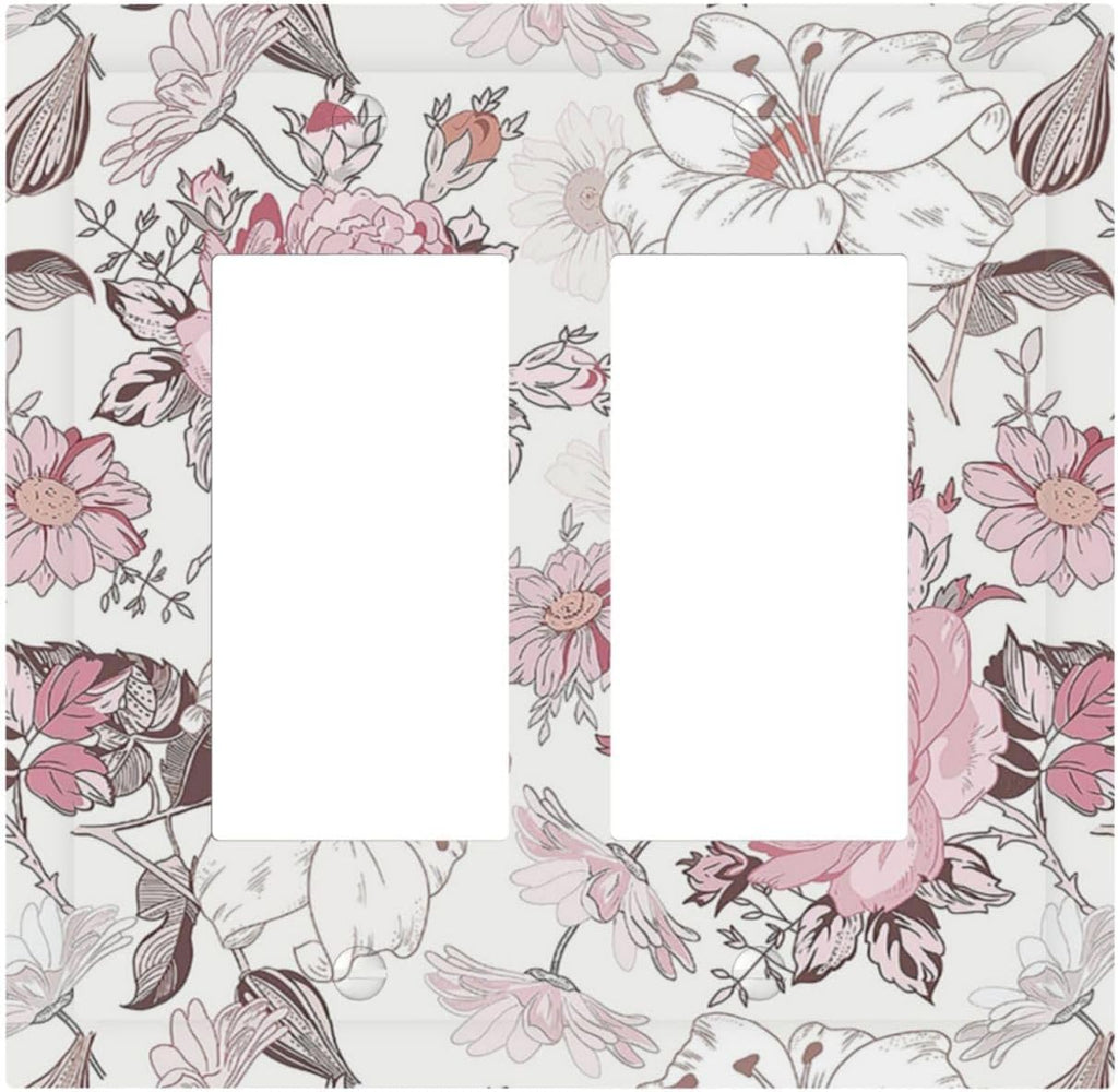 Decorative Outlet Covers Modern Watercolor Flower Pink White Wildflower 2 Gang Double GFCI Rocker Electrical Wall Panels Light Switch Cover Plate for Bedroom Home Decor