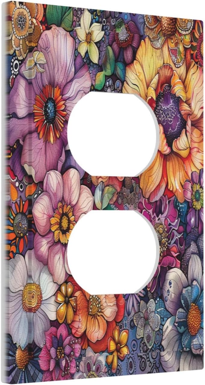 Outlet Covers Colorful Bohemian Flowers Vintage Boho Floral 1 Gang Duplex Light Switch Cover Decorative Switch Plates Electrical Receptacle Faceplate Wall Plate for Bed Room Decor