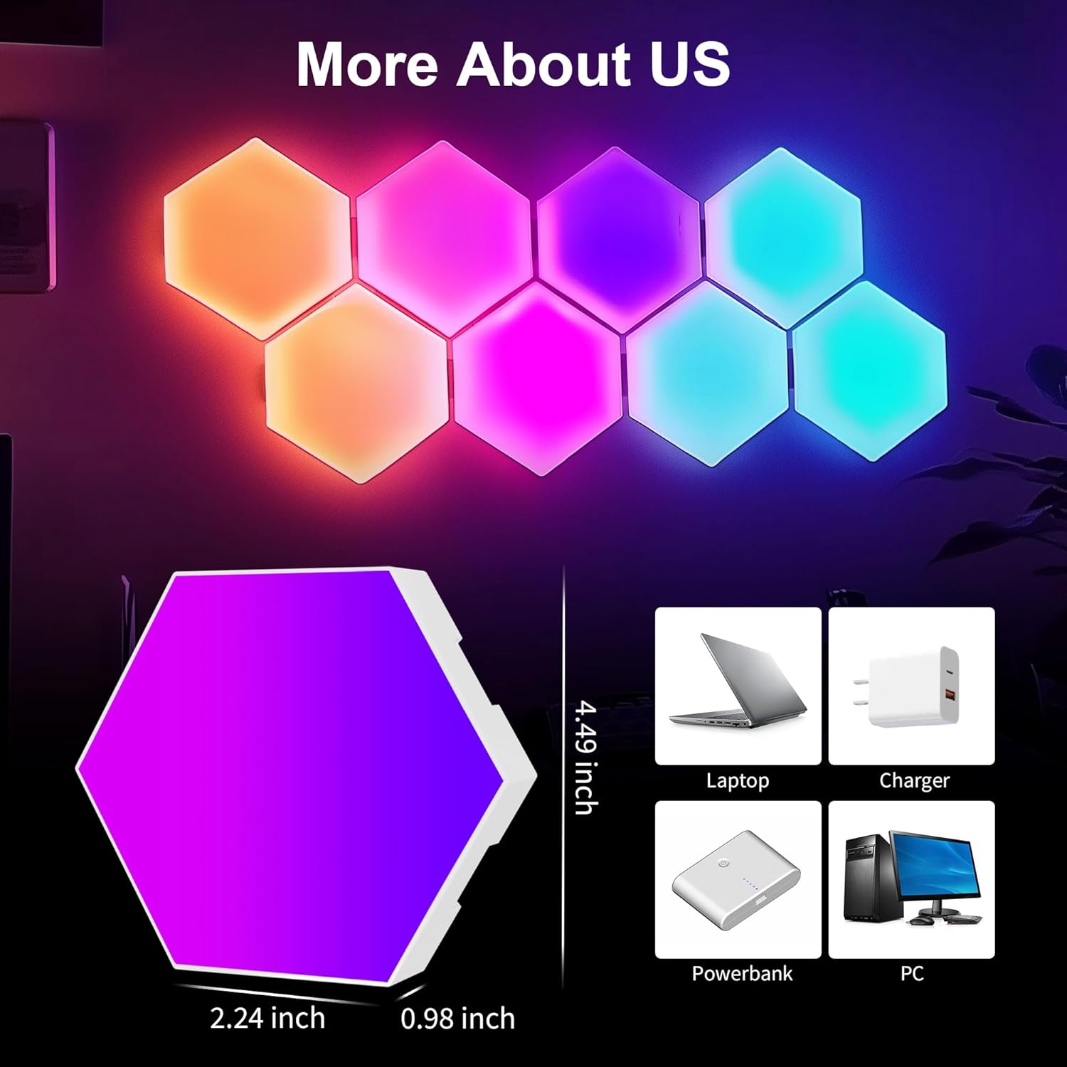 10Pcs RGB Hexagon Light Panels LED Wall Lights, Smart Modular Gaming Lights Creative Wall Lights with APP, Cool DIY Honeycomb Shape Panels Hexagon Lights with Music Sync for Indoor Decor