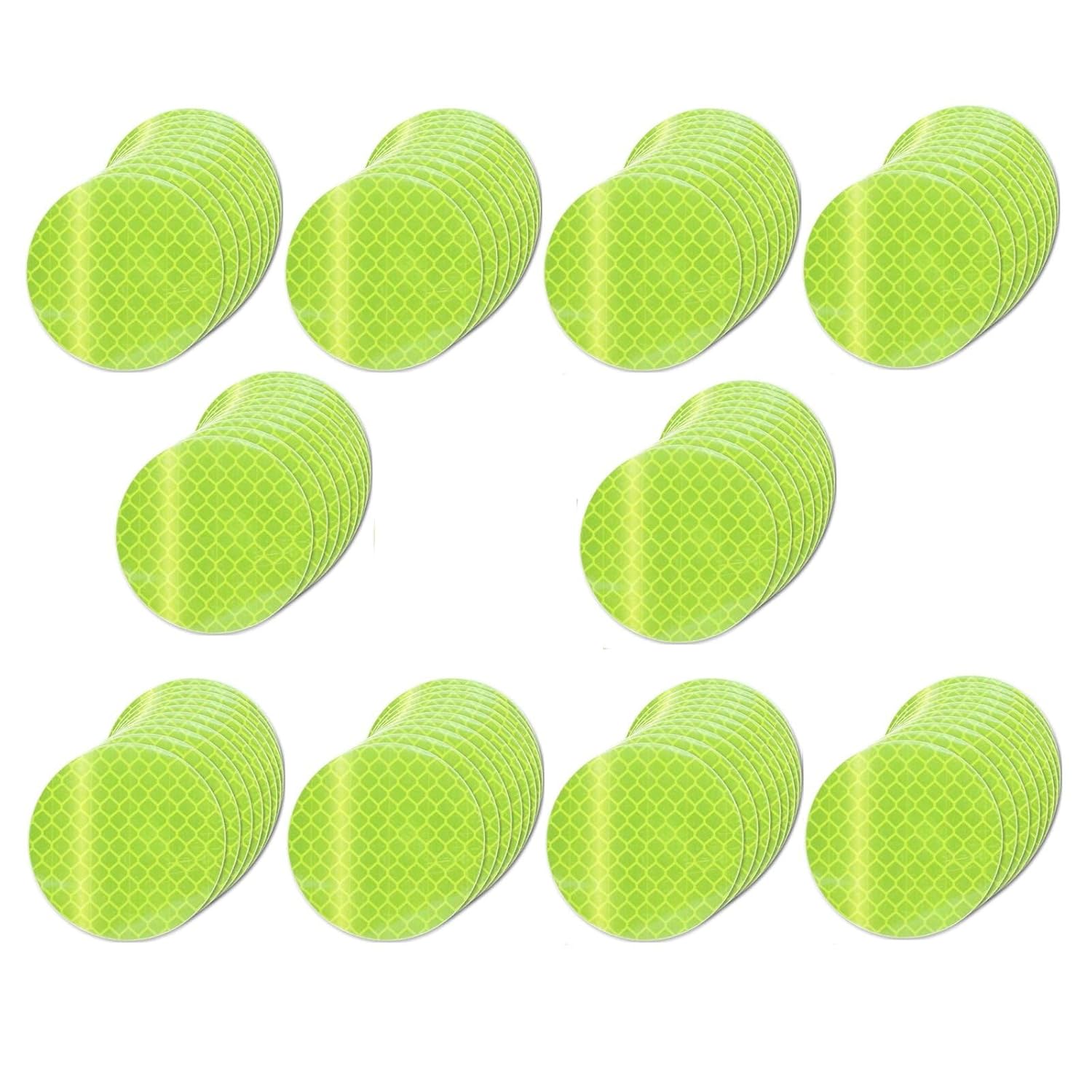 Non Fading Fluorescent Yellow Reflective Stickers 2-inch Diameter Round Reflector, Outdoor Waterproof High Visibility Warning Adhesive Tape (100 Pcs)