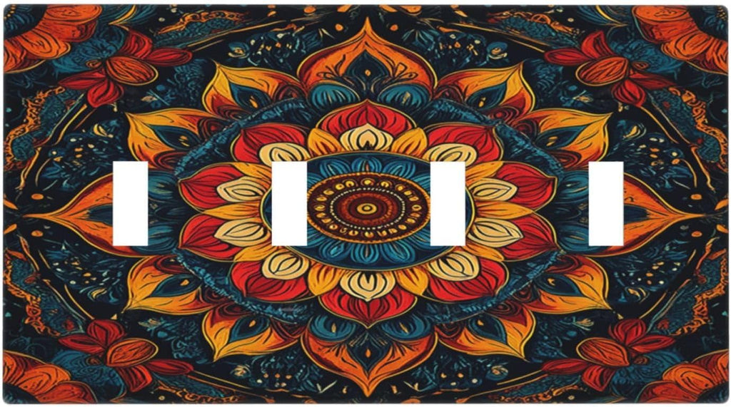 Light Switch Cover Plate Boho Colorful Mandala Quad Toggle Wall Plates Decorative Switch Plates 4 Gang Outlet Covers Electrical Panel Cover Faceplate for Home Decor 4.5 X 8 IN