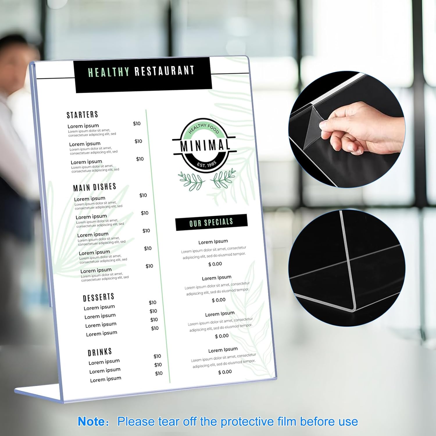 6 Pack Acrylic Sign Holder 8.5 x 11, Clear Plastic Display Stands for Tabletop, L-Shape Acrylic Stands for Flyers, Documents, Office, Restaurants, Vertical Sign Holder 8.5x11 for Desktop