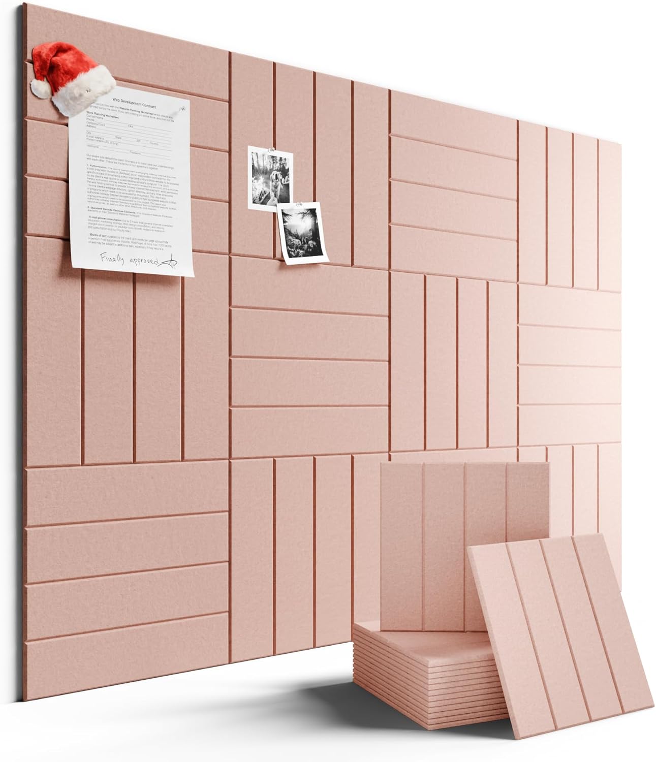 Felt Bulletin Board Tiles Large 48" x 36" Cork Board Alternative-12 Pack with 70 Adhesive Tabs, Thick Slat Wall Panels for Office Decor, Push Pin Board Wall Organizer Alternative -Pink