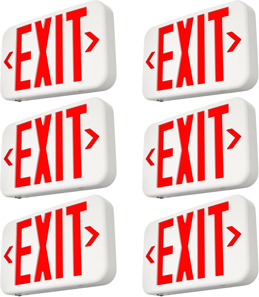 FREELICHT 6 Pack Red Double-Sided LED Exit Sign with Battery Backup,Exit Sign for Business,Easy To Install,UL Certified,AC 120/277V