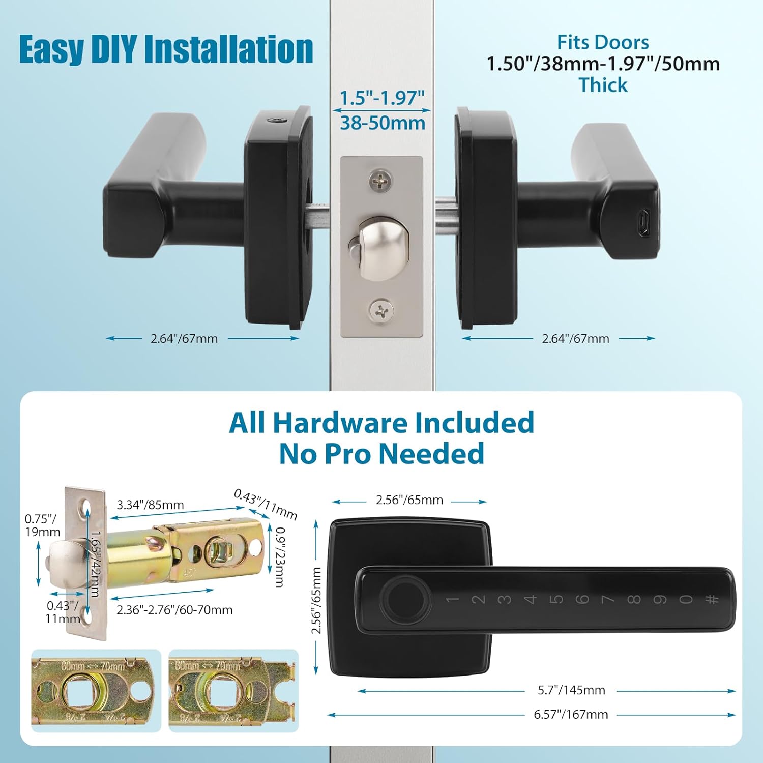 Bamberg N1 Smart Door Knob,4-in-1 Keyless Entry with Fingerprint, Tuya APP, Keypad Code & Key | Biometric Fingerprint Lock for Privacy on Bedroom, Apartment, Office and Indoor Doors
