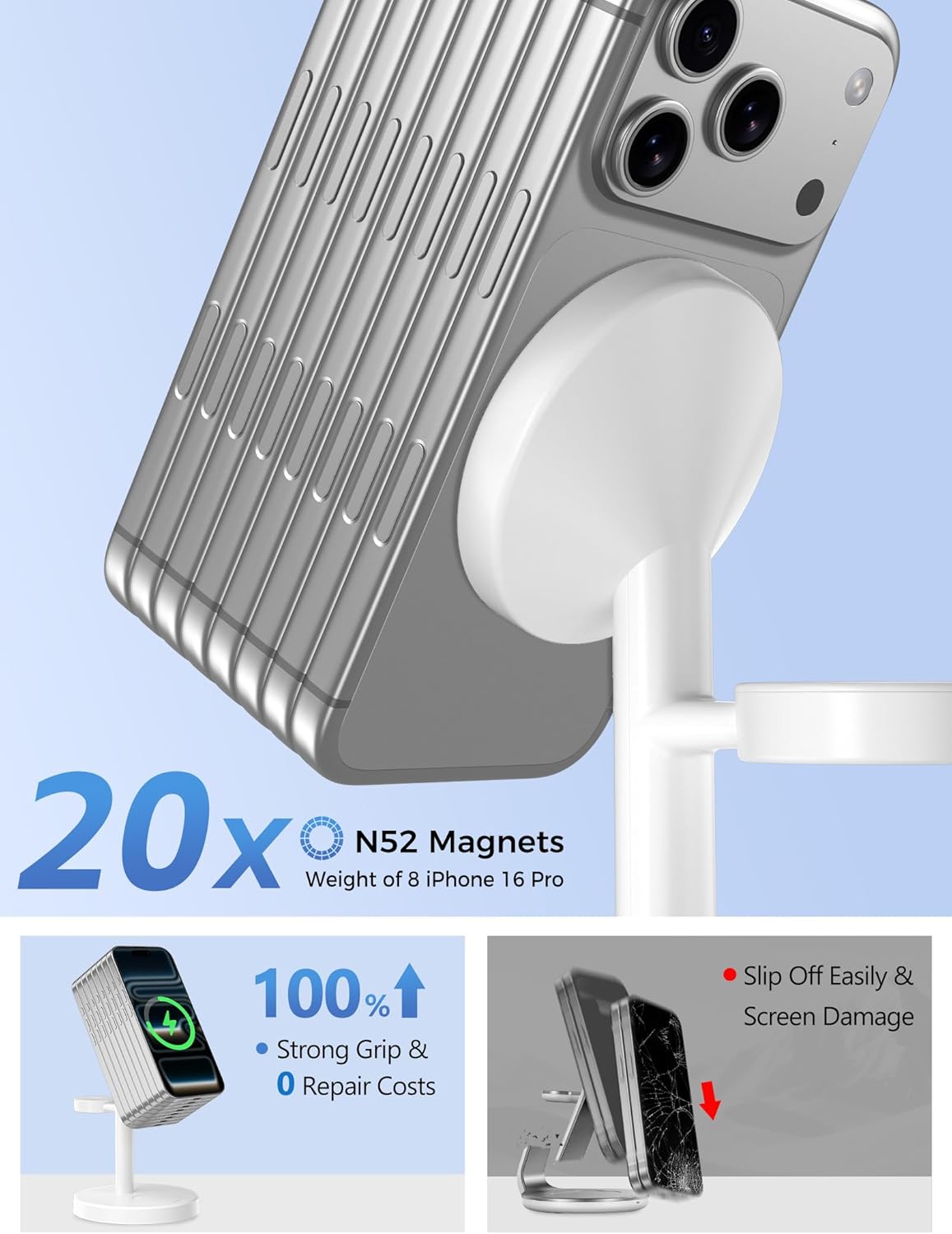 2025 3 in 1 Wireless Charging Station Compatible with MagSafe, 15W Fast Magnetic Mag-Safe Charger Stand for Apple iPhone 17 16 15 14 13 12 Series iWatch AirPods Pro 4 3 2, White