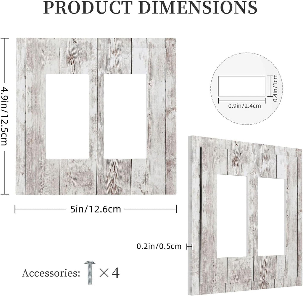 Decorative Outlet Covers Rustic Vintage White Wood Grain 2 Gang Double GFCI Rocker Electrical Wall Panels Light Switch Cover Plate for Farmhouse Home Decor