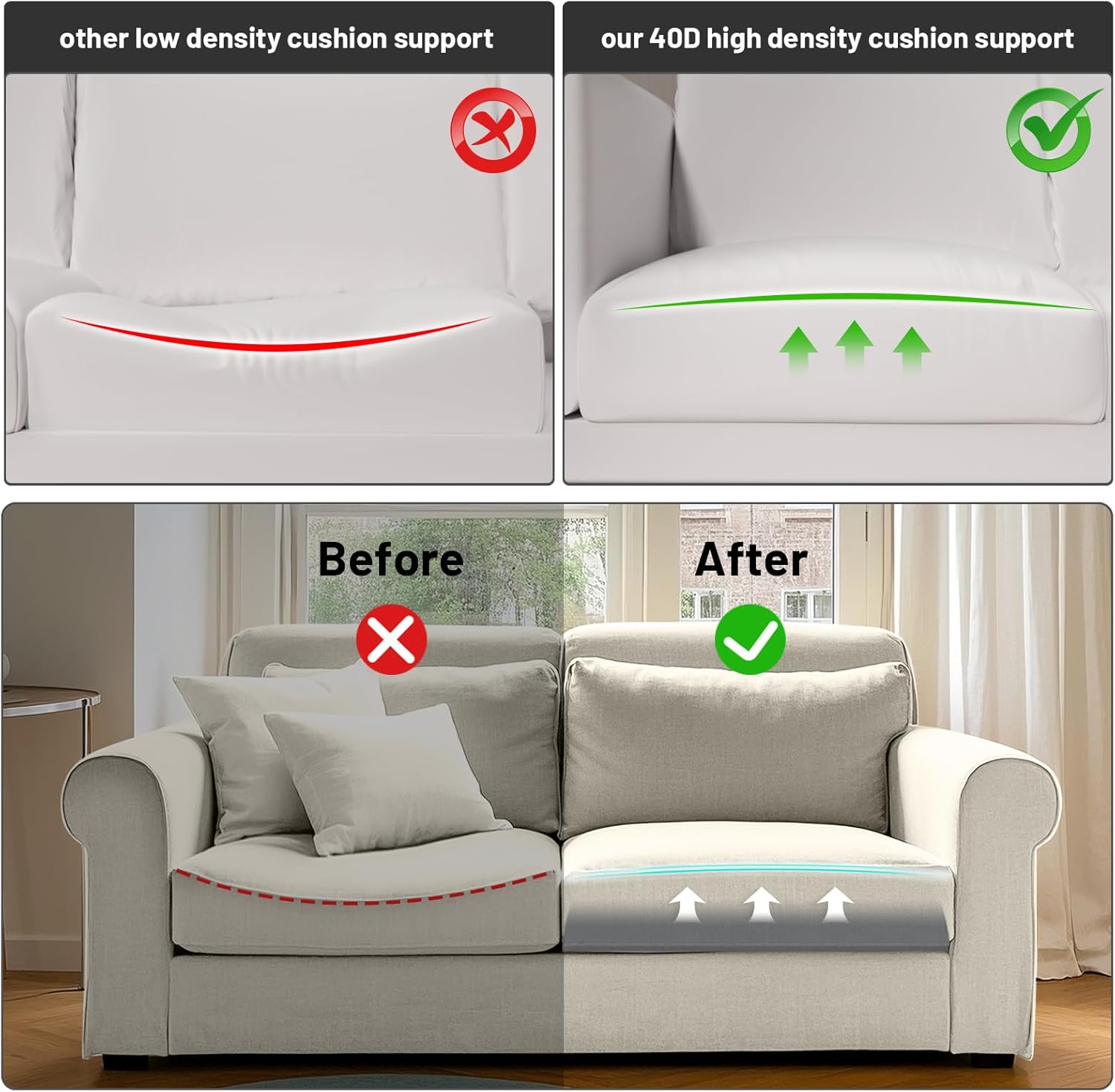 Couch Cushion Support for Sagging Seat – 3 Pack 22x22x2.4 Inch Sofa Cushion Board Saver & Replacement Insert for Saggy Couch or Chair, Quick No-Tool Install with 40D High Density Foam