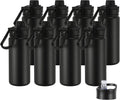 16 oz Insulated Water Bottle with Straw Lids, Stainless Steel Kids Water Bottles for School, Double Wall Vacuum Metal Water Bottle with Straw & Wide Mouth Lid, Black 8 Pack