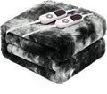 Electric Heated Blanket 84"x90",Luxury Black Faux Fur Electric Blanket ，Fast Heating Soft Fluffy Thick Electric Blanket with 10 Heating Levels & 12H Auto Off