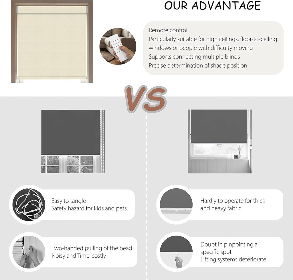 Motorized Roller Blinds with Remote, 100% Blackout Automatic Roller Shades for Bedroom, Bathroom, and Living Room, Customized Size, Desert Sand Beige