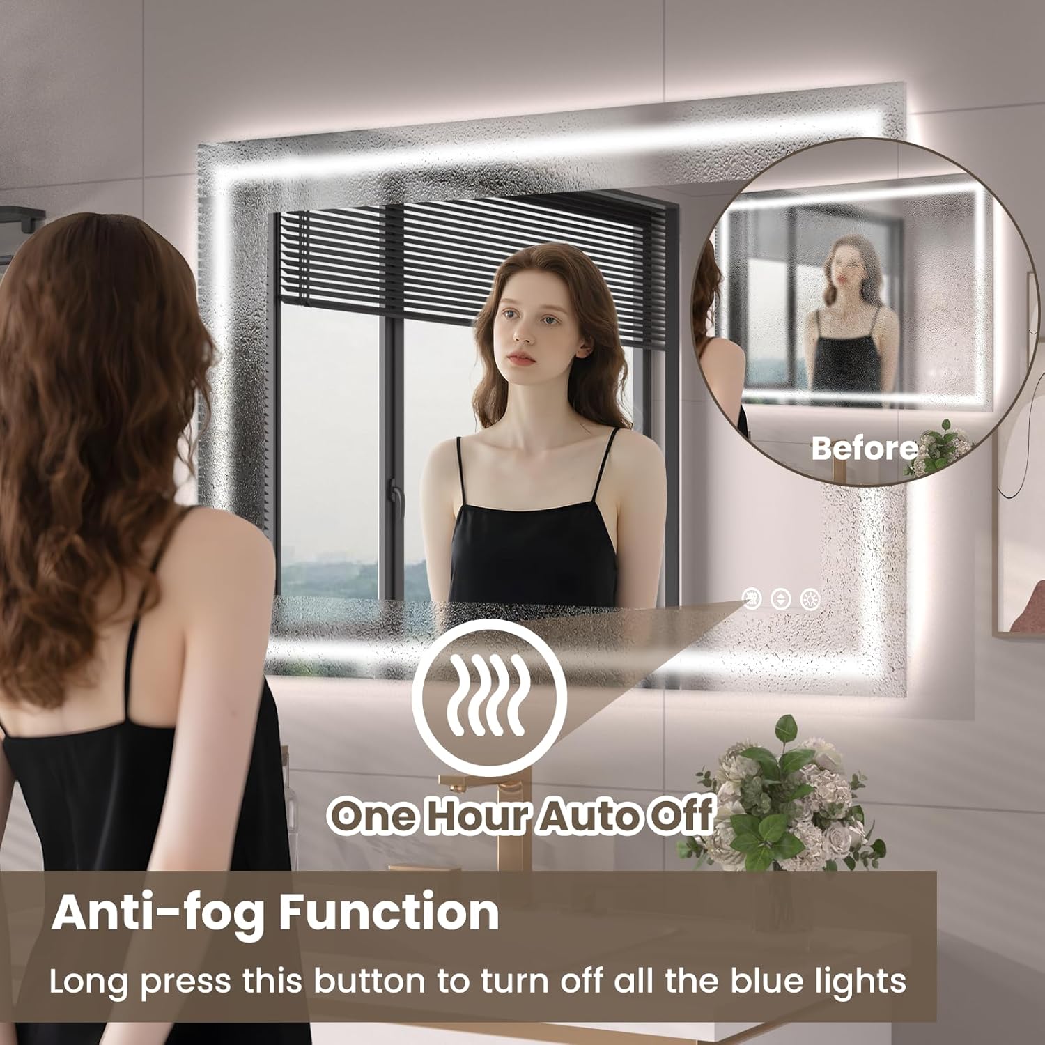 40"X30" LED Bathroom Mirror with Front Lights and Backlit, Anti-Fog, Dimmable, Shatter-Proof Tempered Glass, Lighted Bathroom Vanity Mirror for Wall with 3 Colors, Memory Function