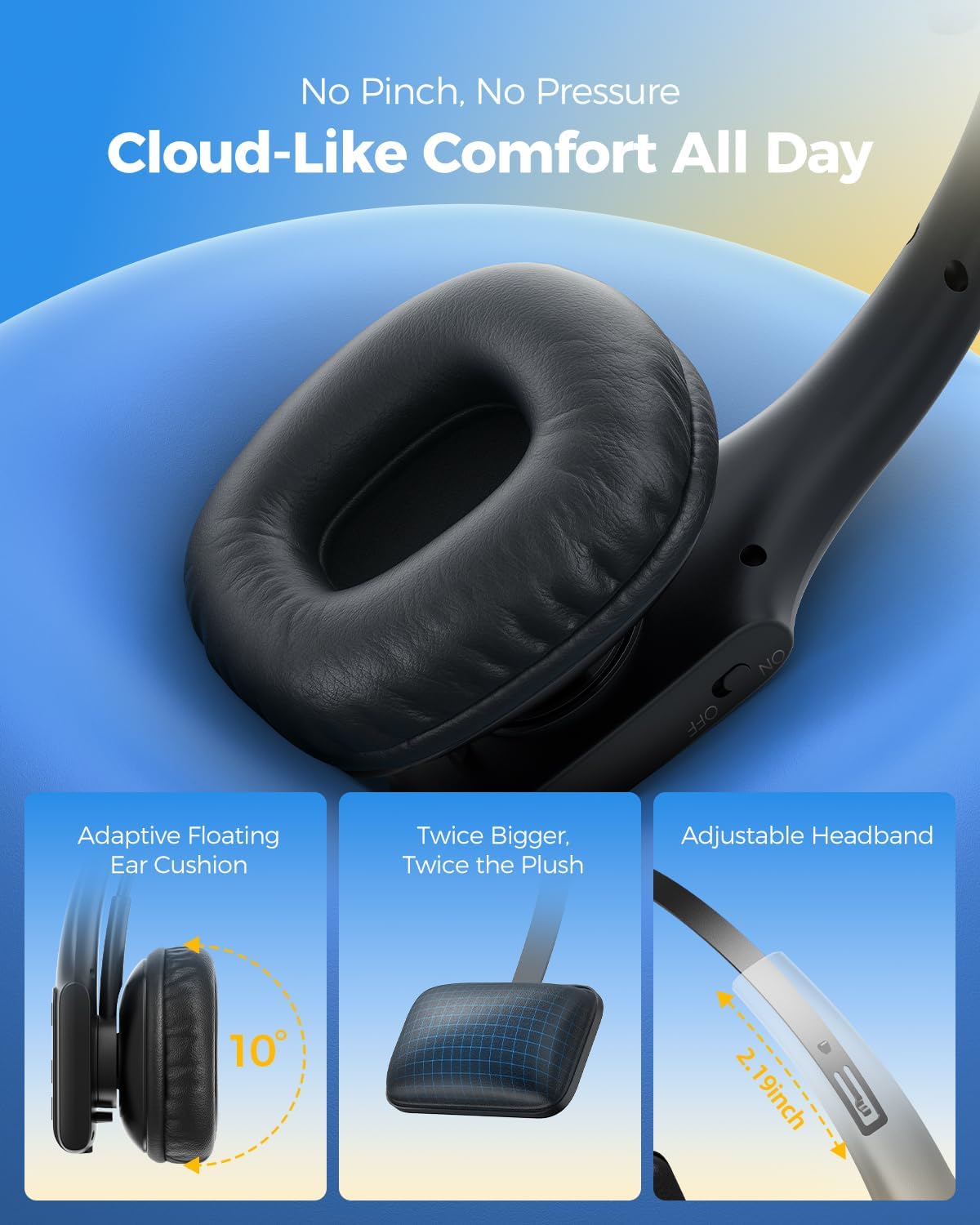 Trucker Bluetooth Headset, Wireless Headset with Mic for Work, Upgraded V5.3 Dual Noise Cancelling Microphones, Mute Button, Multipoint, 53H Battery, for Truck Drivers, Work from Home Office Phone