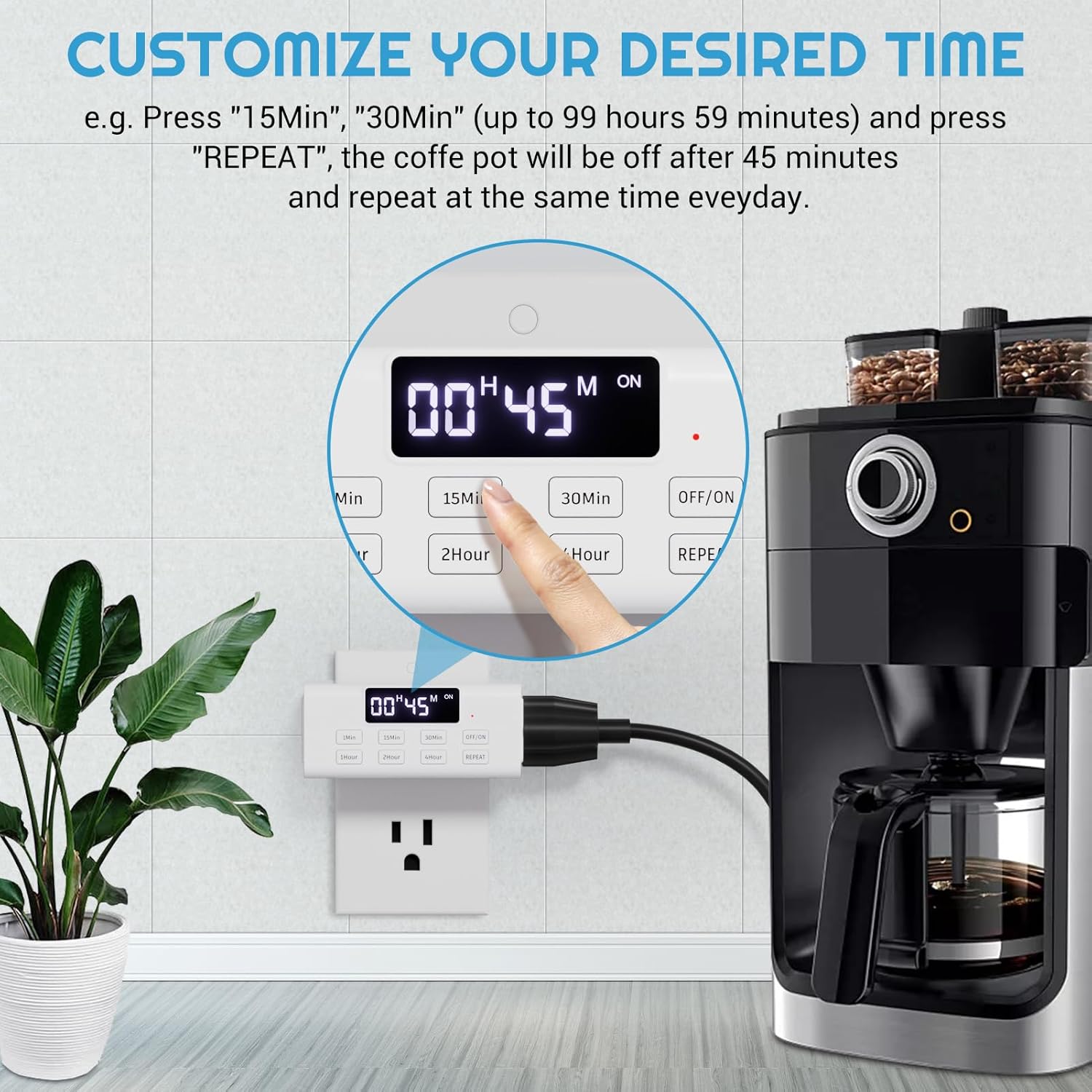 Countdown Timer Outlet, Up to 99 Hours, Large Screen and Repeat Function, Inodoor Auto Shut Off Timers for Charger Light Vacation Security,Digital Timers for Electrical Outlets