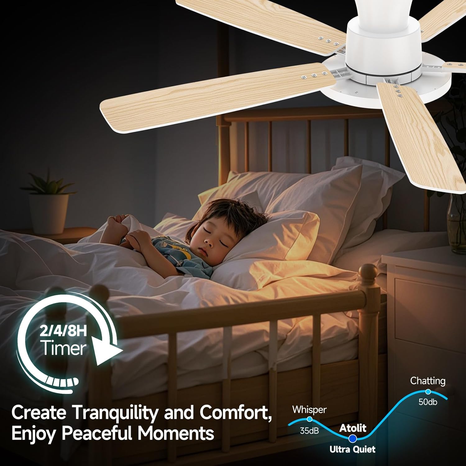 Ceiling Fans With Lights,52 Inch Smart Ceiling Fan, Remote/App Control, Compatible with Alexa/Google Assistant,Reversible,Dimmable,Adjustable Color Temperature,6 Speeds,Timer(White)