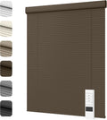 Motorized Cordless Aluminum Blinds with Remote, Automatic Room Darkening Horizontal Blinds for Indoor Windows, Light Adjustment Waterproof Blinds, Customized for Home Office, Brown