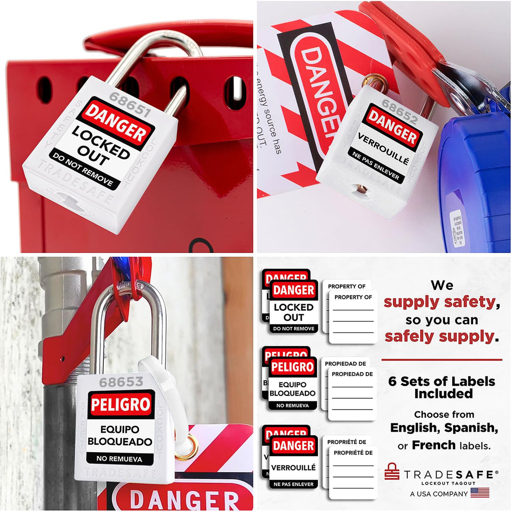 TRADESAFE Lockout Tagout Locks Set - 10 White Loto Locks, Keyed Different Lock Out Tag Out Padlocks, 2 Keys Per Lock, OSHA Compliant Lockout Locks