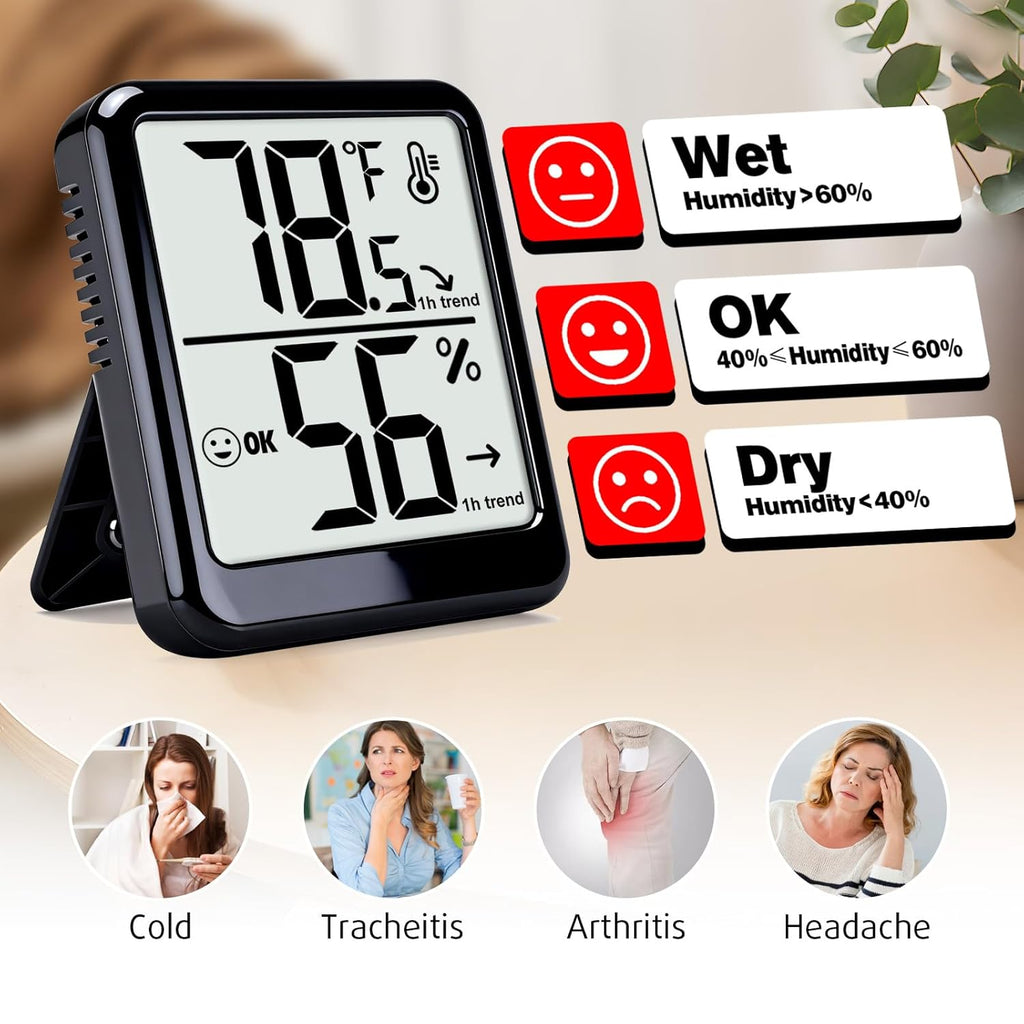 4-Pack Room Thermometer Indoor Hygrometer, Small Digital Temperature and Humidity Monitor Sensor, Temperature Humidity Gauge Meter for Home Baby Room, Plants, Pets - AAA Battery Included