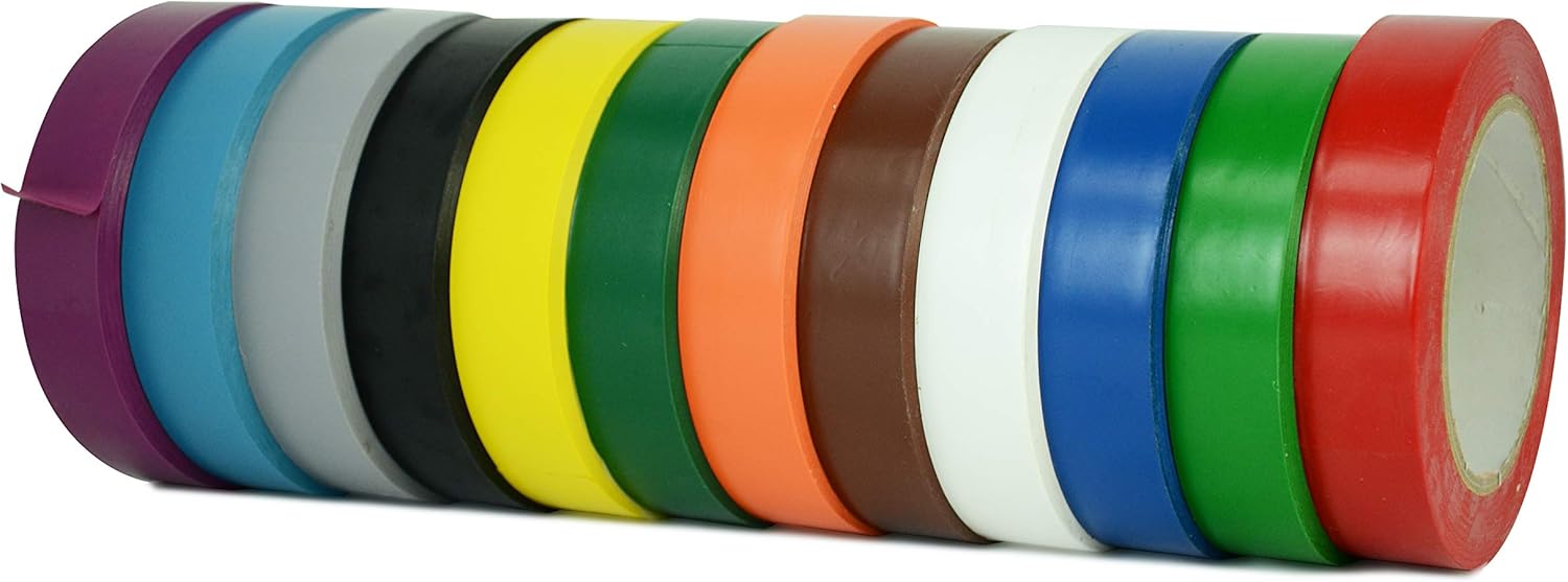 MAT Vinyl Marking Tape Rainbow Pack - 1 inch x 36 yds. 12-Rolls Assorted Colors - for Safety Floor Marking (School Gym, Restaurants, Warehouse), Dance Floor Splicing, Pinstriping Cars & Boats