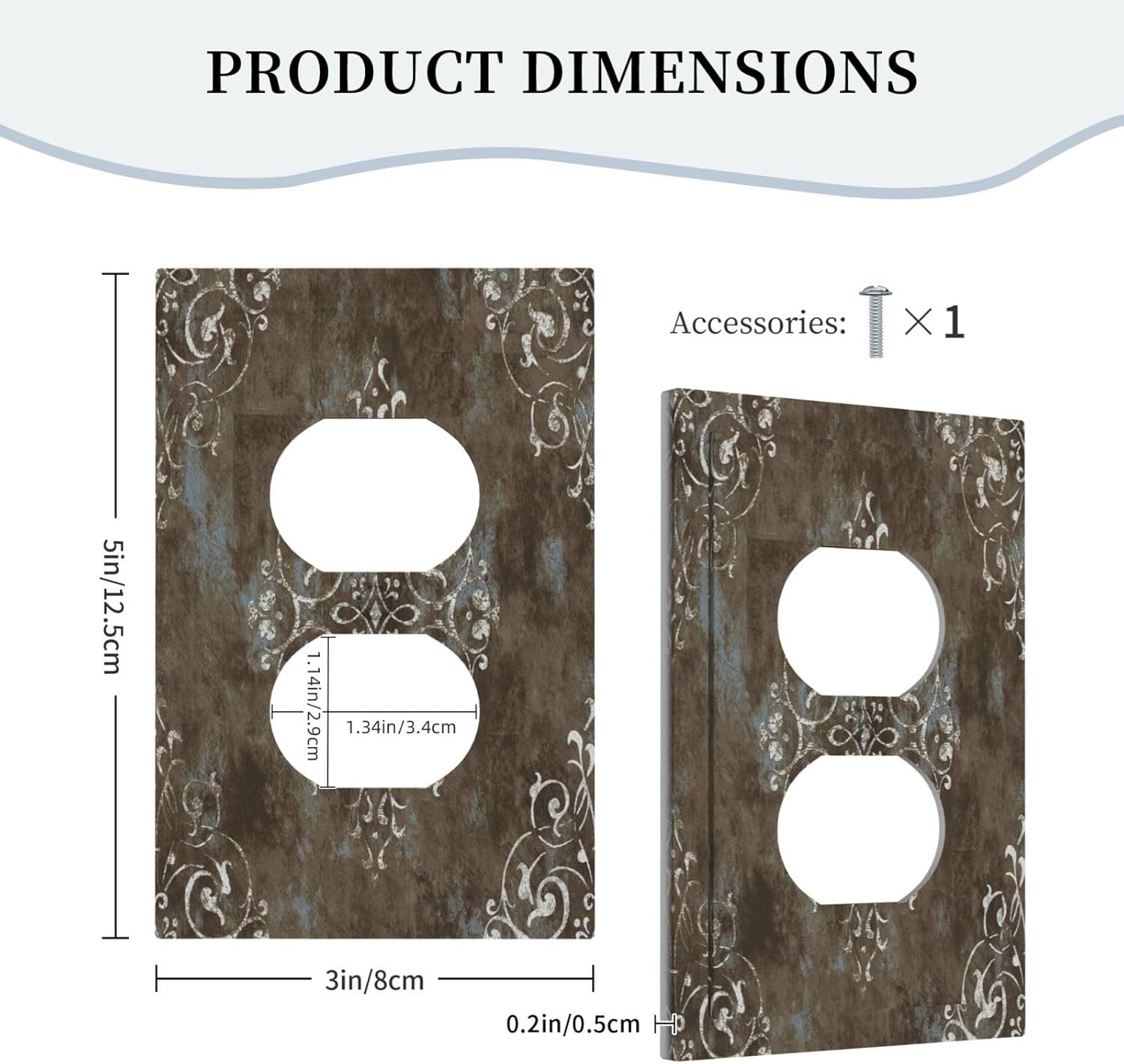 Gothic Vintage Abstract Brown Patterns Single Duplex Wall Plate Covers Light Switch Cover 1 Gang Outlet Plate Decorative Switchplate Covers Electrical Faceplate for Country Bathroom Decor